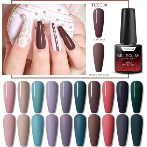 T-TIAO Pure Color 6ml Nail Art Gel Polish Semi Permanent Top Coat UV Gel Varnish Soak Off Hybrid Nail Art Lacquer Manicure