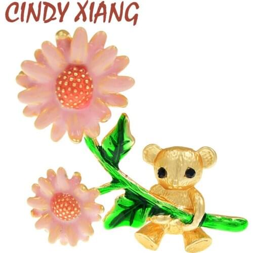 CINDY XIANG Cute Bear Swing Brooch Kitty Pin Animal Fashion Jewelry Cartoon Style Enamel Flowers Women Brooches 2 Colors Gifts