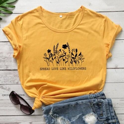 Spread Love Like Wildflowers T-Shirt Vintage Women Boho Kindness Tops Tees Aesthetic Christian Inspirational Tshirt COTTON