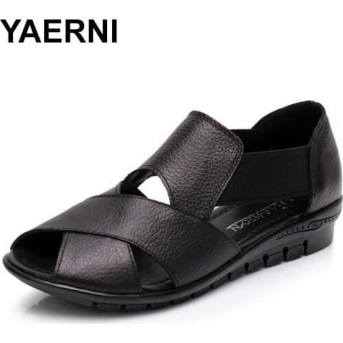 YAERNI 2018 Summer Gladiator Rome Casual Sandals Women Shoes Sandalia Feminina Genuine Leather Wedge Heel Comfort Sandals