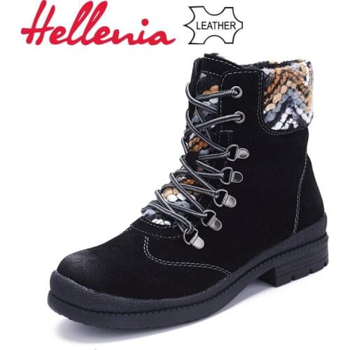 Hellenia 2018 Winter Women Boots Ladies Shoes Cow Suede Leather Ankle Boot Warm Art -Fur Lining Soft Comfortable shoes Boots