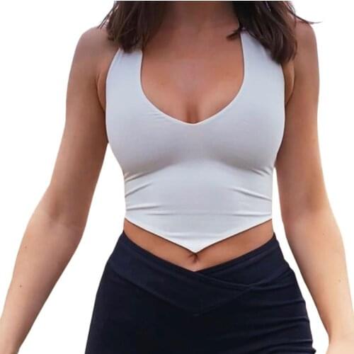Women Sexy Halter Vest Summer Adults Sleeveless Solid Color U-shaped Neck Irregular Crop Top