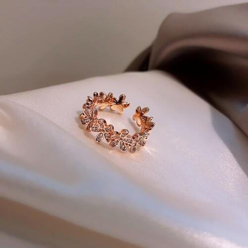 Korean style light luxury inlaid rhinestone flower open ring female fashion index finger ring cold wind bracelet