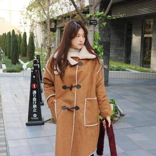 2020 Winter Women Faux Lamb Wool Thick Warm Coat horn button Loose Plus Size Long Coats Faux Suede Leather Jackets Outerwear A57