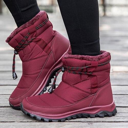 2021 Winter Warm Women Boots Waterproof Snow Boots Plush Ankle Shoes Women Red Black Boot Ladies shoes