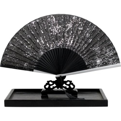 Chinese Style Gold and Silver Sprinkling Fan 6-Inch Japanese Style Bamboo Silk Folding Fan Foldable Portable Photography