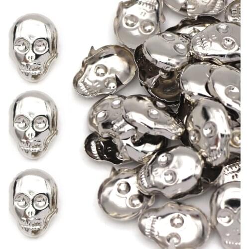 100Pcs 15.5x22mm Skull Rivets Metal 2-Claw Spike And Studs For Clothes Sliver Skull Leather Riveting Decorative Bags Shoes Belt