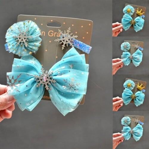 3Pcs Kids Girls Hair Bow Clips Barrettes Glitter Rhinestone Snowflake Alligator Hairpins Sweet Princess Hair Accessories