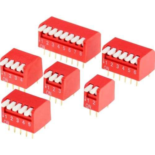 5PCS Slide Type Lateral Switch Module 2P 3P 4P 5P 6P 8P Bit 2.54mm Position Way DIP Red Pitch Toggle Switch Snap Switch