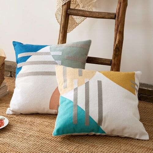 Abstract Throw Cushion Cover 45x45cm Home Decorative Pillow Case Cotton Thread Embroidery Color Block Pillow Cover Art Decor
