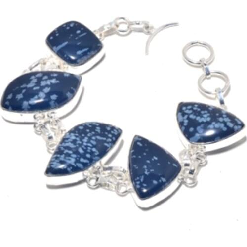 Snowflake Obsidian Bracelet Silver Overlay over Copper, 21.3cm , B3868