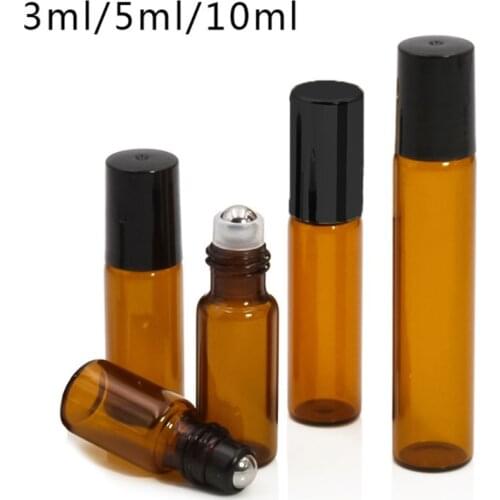3/5/10ml Amber Clear Empty Roller Bottles Refillable Essential Oil Aromatherapy Perfume Roll On Container Vials Jars With Ball