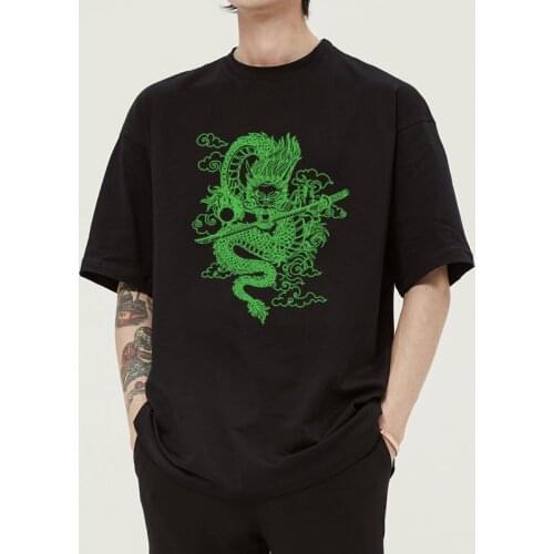 Oversize Mens T-shirt Chinese Dragon Vintage Tshirt Summer New Short Sleeve Tee Hip Hop Unisex Tops Male Streetwear Chic Tops