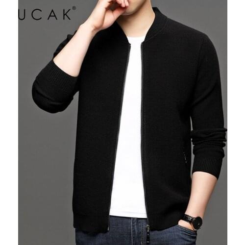 UCAK Brand Casual Zipper Cardigans Men Sweatercoat Clothing Autumn Classic Streetwear Solid Color Cardigan Pull Homme U1236