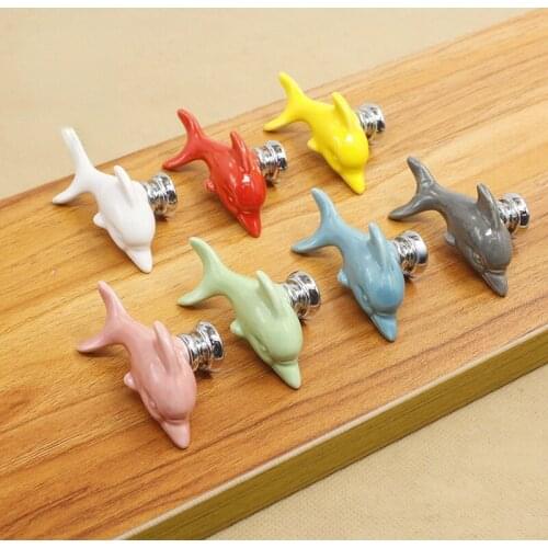 Ceramic Dolphin Desk Drawer Knobs 3D Cartoon Cabinet Cupboard Handles Fashion Kids Cabinet Knobs Room Furniture Handle Hardware