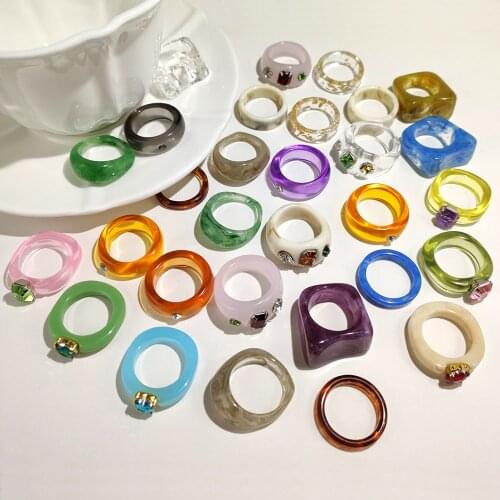 2021 New Colorful Transparent Resin Acrylic Ring Fashion Geometric Square Round Rings Set for Women Girls Jewelry Aesthetic Gift