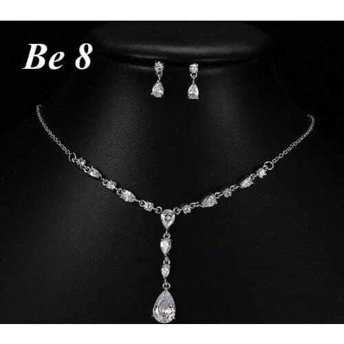 Be8 Brand Luxury Crystal Drop CZ Women Bridal Jewelry White Gold Color Earring Necklace Set For Female Dress Accessories S-012