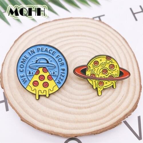 Creative Fun Universe Planet Spaceship Food Pizza Enamel Brooch Clothes Bag Alloy Pin Badge Sweet Fashion Jewelry Gift For Kid