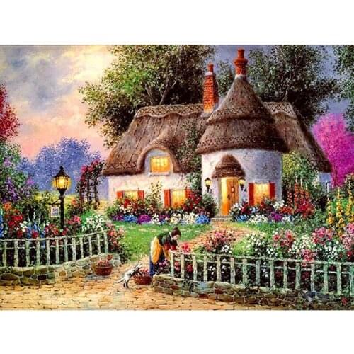 LaoJieYuan 5D DIY Diamond Painting Cross Stitch Landscape Diamond Mosaic Rhinestones House Diamond Embroidery Full Round Home