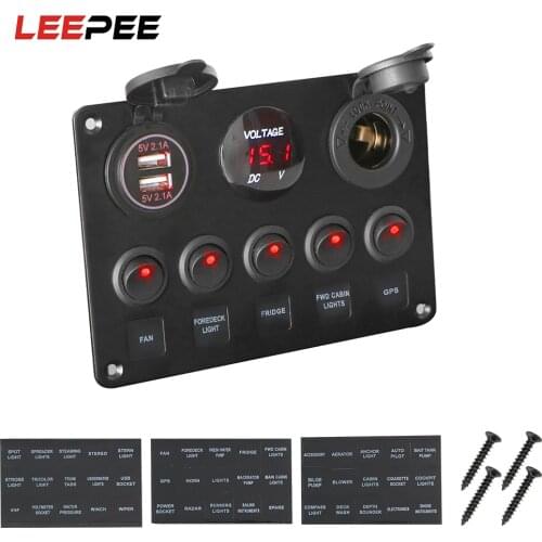 LEEPEE Car Marine LED Rocker Switch Panel Waterproof Digital Voltmeter Dual USB Port 12V Outlet Combination