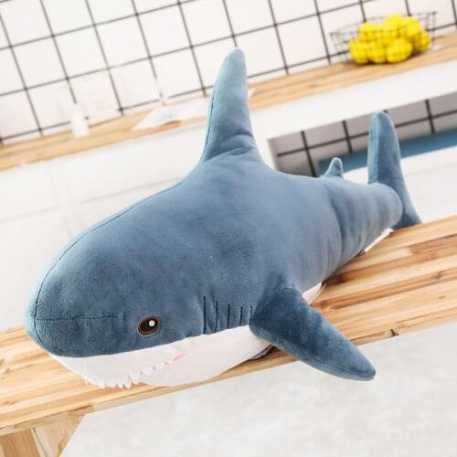 Ins Hot 50" Giant Size Shark Stuffed Pillow Sea Animal Blue Cushion Lifelike Pillow Soft Fish Doll Russia Popular Trick Toy Xmas