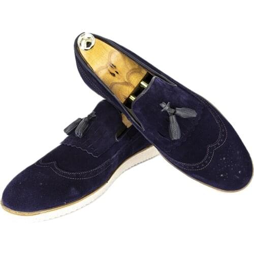 Paolo Massi Male Navy Blue Luxury Genuine Leather Shoes Tassel Suit Shoes High Quality Wedding Business Party Oxford 2001798