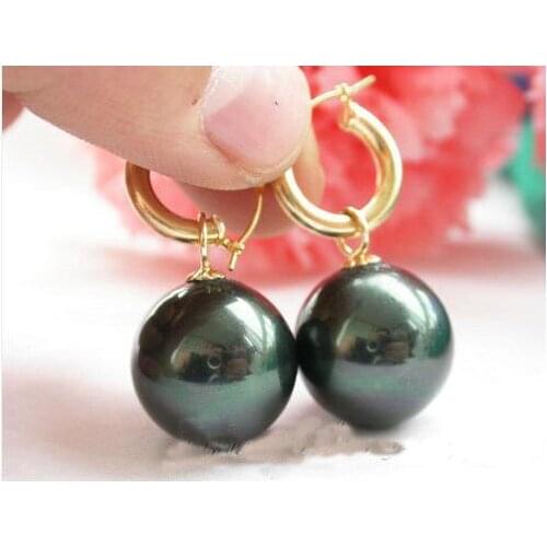 New Arrival Favorite Pearl Earrings 18mm Round Black South Sea Shell Pearl Dangle Earring 14k/20 GP Fine Jewelry Lady Gift