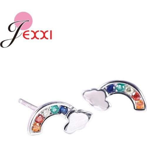New Cute Rainbow Clouds Stud Earrings For Women 925 Sterling Silver Pendientes Jewelry Accessories Simple Girls Brincos