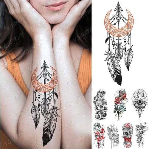 Waterproof Temporary Tattoo Sticker Feather Dream Catcher Arrow Tattoos Rose Dragon Body Art Arm Fake Sleeve Tatoo Women Men
