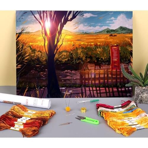 Scenery Golden Field Printed 11CT Cross Stitch DIY Embroidery Complete Kit DMC Threads Handmade Handicraft Handiwork Sales
