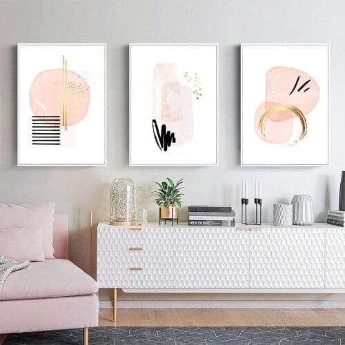 Boho Rose Gold Ink Pink Shapes Poster Watercolor Wall Art Canvas Painting Abstrac Print Living Room Decoretion Interior Decor