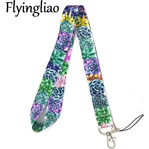Succulent Plant Lanyard Keys Phone Holder Funny Neck Strap With Keyring ID Card DIY Animal webbings ribbons Hang Rope Gift