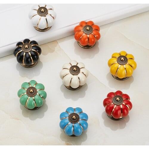 Pumpkin Ceramic Handles 40mm Drawer Knobs Cupboard Door Handles Single Hole Cabinet Handles with screws Furniture Handles