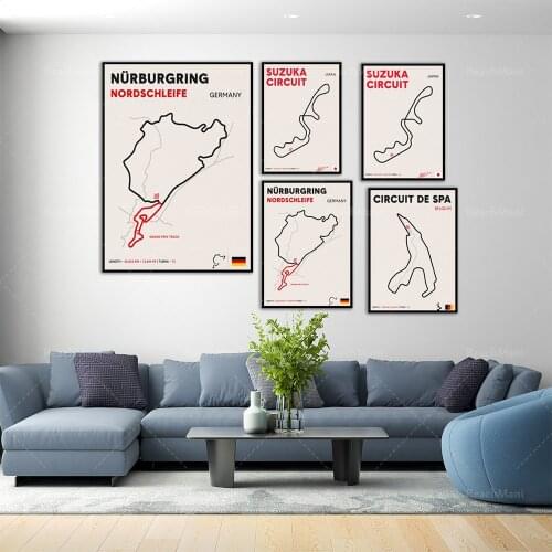 Japanese racecourse art, N'rburgring Nordschleife track racing wall art canvas painting Nordic posters and prints Living room de