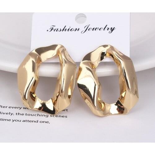 European Brand Square Stud Earrings For Women Exaggerated Hollow Geometric Smooth Big Metal Earrings Hiphop Party Jewelry Gift