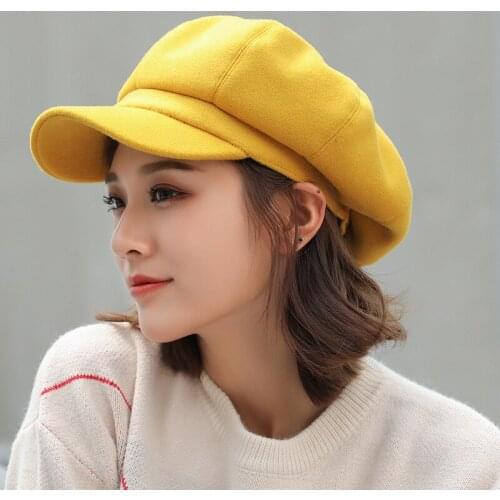 Wool Women Beret Autumn Winter Octagonal Cap Hats Stylish Artist Painter Newsboy Caps Black Grey Beret Hats