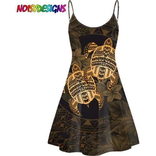 NOISYDESIGNS Sleeveless Dress Women Turtle Polynesian Tribal Hibiscus Printed V-neck Casual Elegant Loose Large Size 4XL New