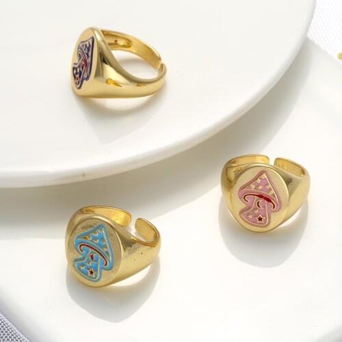 ZHUKOU Trendy Cute mushroom women rings 18K gold plated chunky rings opening adjustable rings for party Jewelry wholesale VJ192