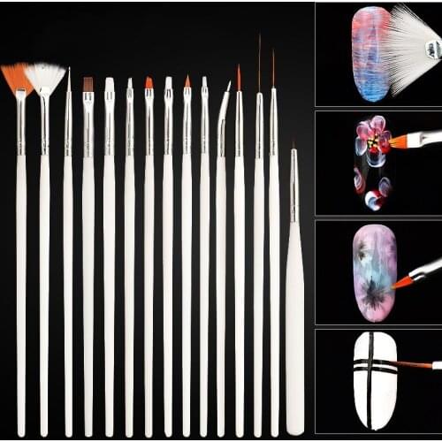 15 Pcs Professionele Gel Nail Borstels 15 Maten Nail Art Acryl Brush Pennen Houten Handvat Puntjes Tekening Kwast Set New