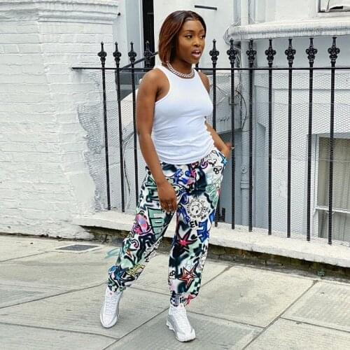 2021 Autumn and Winter New Ladies Painted Straight Leggings Impressionist Printed Womens Casual Sports Leggings Trousers