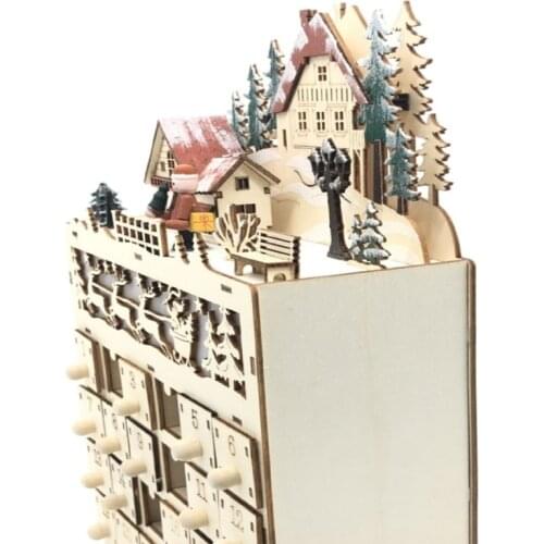 2021 New Christmas Wooden Advent Calendar Countdown Decoration 24 Drawers with LED Light