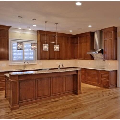 America Custom Solid Wood Kitchen Cabinets Set Classic Pantry Unit With Sink And Large Island