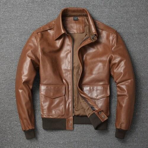 Free shipping.Warm Mens classic genuine leather Jacket,quality mens vintage flight jackets.Eur Plus size Casual A2 coat.sales