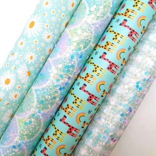 Twinkling Twinkling Mermaid Plaids Chunky Glitter Leather Daisy Giraffe Synthetic Faux Leather Fabric Felt Backing 21X29CM KM570
