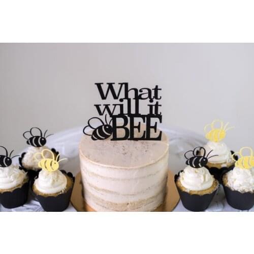 Glitter What Will It Bee Gender Reveal Cupcake with cake Toppers sets baby shower baptism birthday food treat toothpicks