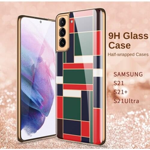 Cute Ultra-Thin Phone Case For Samsung S21 Tempered Glass Cover S21ultra Shockproof Protective Shell S21plus Half-Wrapped Case