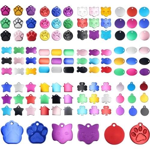 50pcs/lot Blank Dog ID Tag Paw Bone Cat Tag Colorful Pet Puppy Collar Pendant Aluminium Dog ID Name Collar Tags Pets Accessories