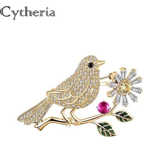 Cytheria Chinese classical design style luxury crystal rhinestone zircon birds flower pins brooches for women dress party gifts