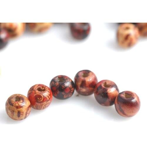 Mixed Vintage Pattern Round Ball Wooden Spacer Beads For Jewelry making DIY 10mm 200pcs MT0033
