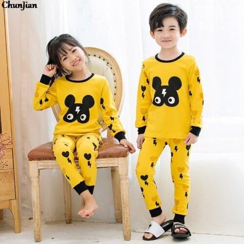 Kid Pajamas Spring Long Sleeve Cotton Pajama Sets for 2 to 14 Years Childrens Sleepwear Homewear Night Suit for Boy Girl Sets